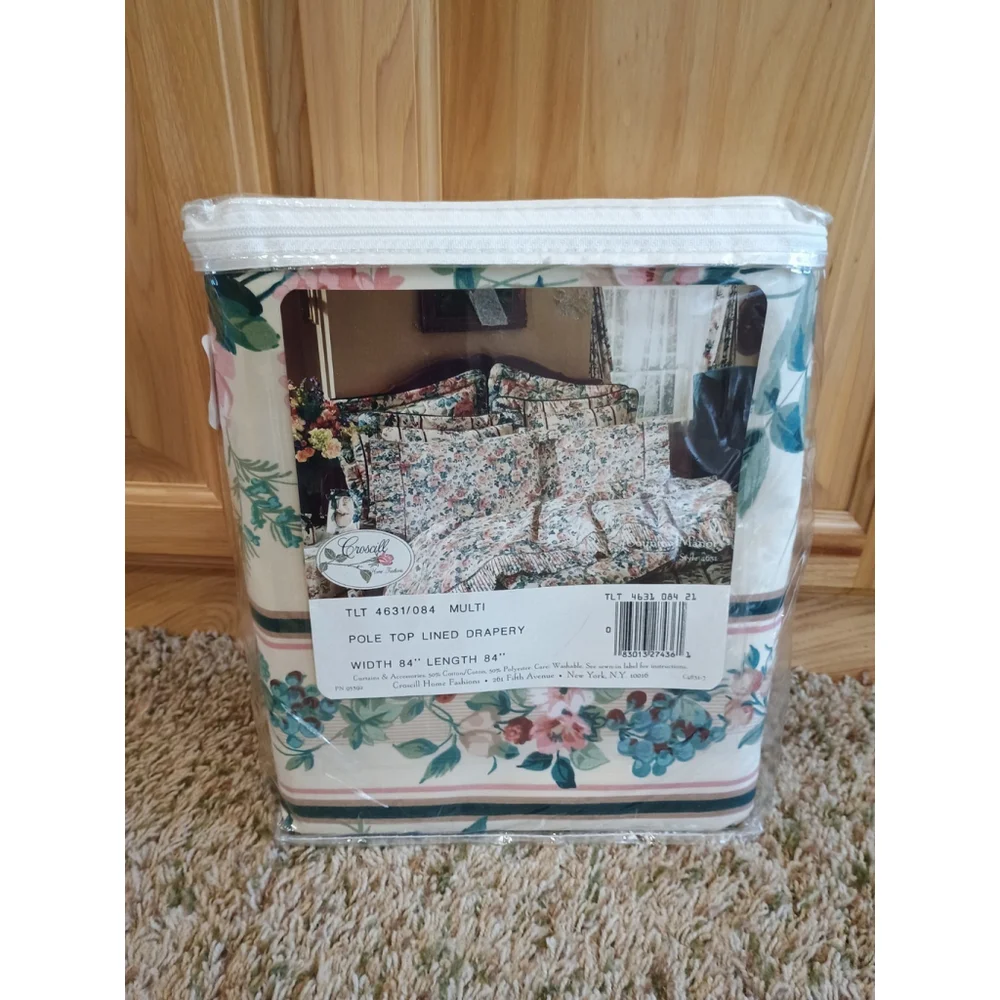 NOS Vintage Croscill Country Manor Pole Top Lined Drapery W/ Tiebacks 84